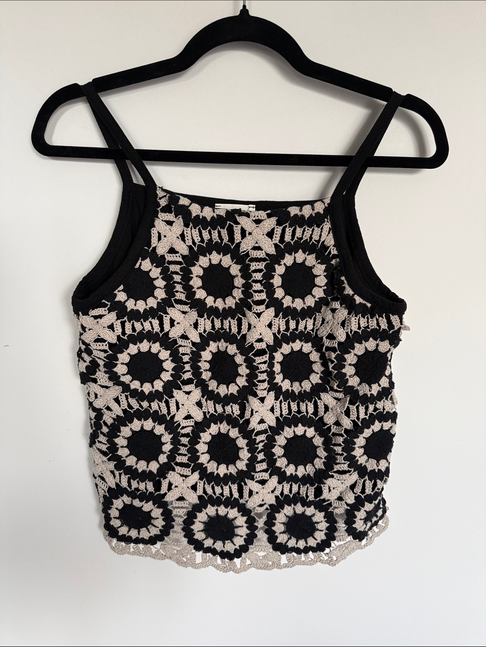 LAB Barcelona Crochet Lace Cotton Tank Top Black Cream M